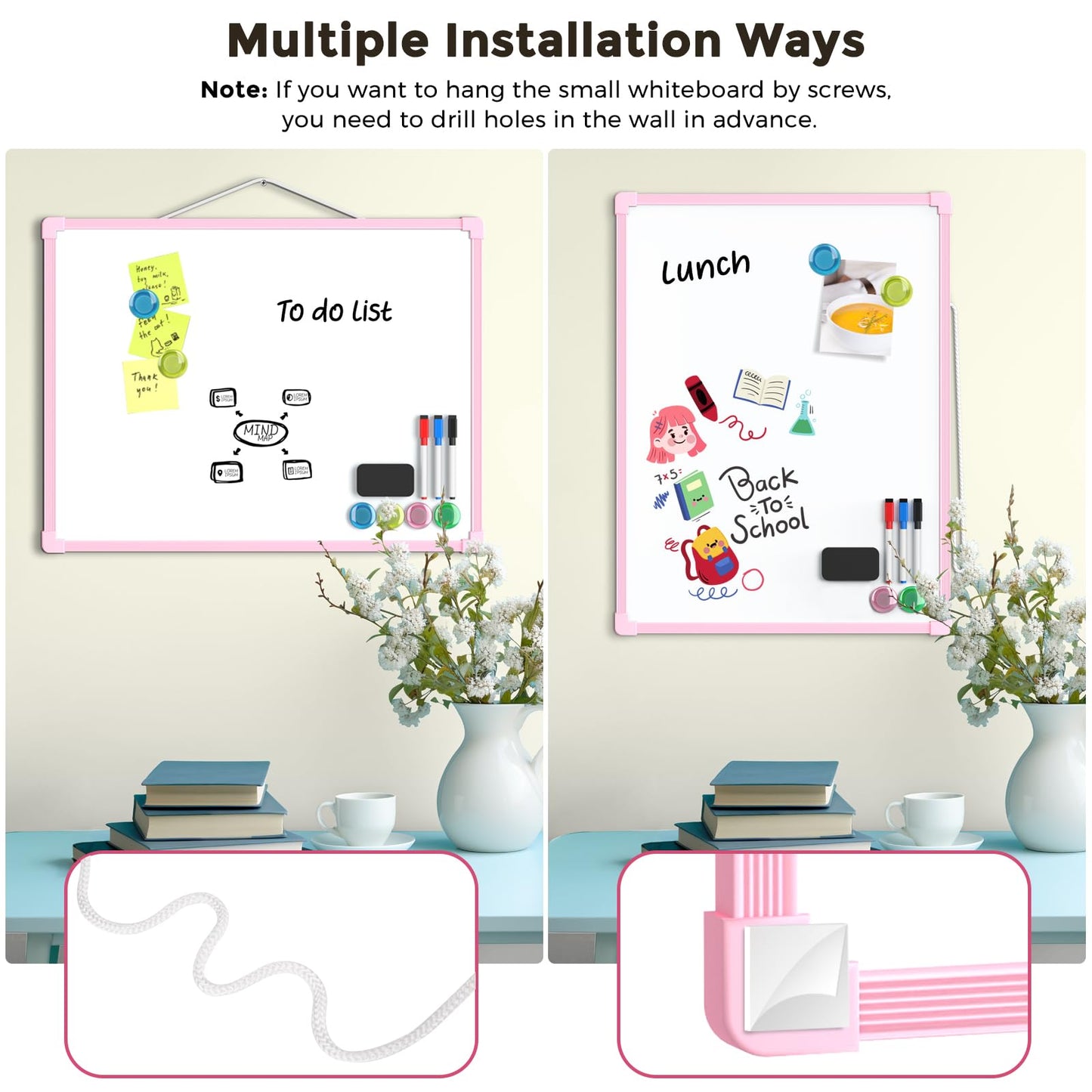 MaxGear Double-Sided Dry Erase Board for Wall, 16"x12", Pink Frame