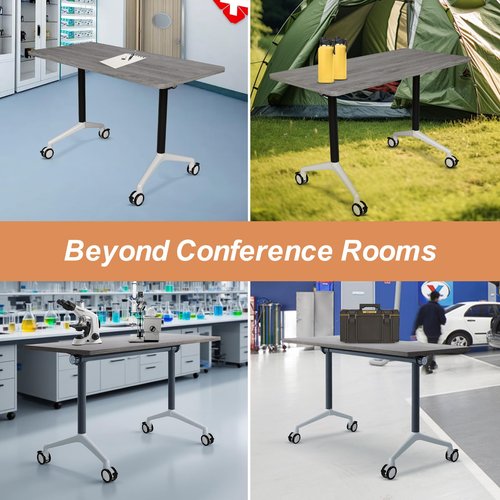 Modern Conference Table,4PCS Folding Conference Table with 360°Mobile Wheels,Office Conference Room Table for 4-6 Person,Modular Meeting Table (Grey, 55in)