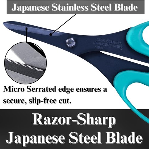 ALLEX Hobby Scissors - 6.5" All-Purpose Utility Craft Scissors | Non-Stick Serrated Blade, Green