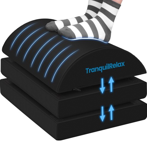 TranquilRelax Foot Rest for Under Desk at Work, Gaming Accessories Foot Stool with 3 Adjustable Heights & Washable Cover, Comfortable Office Desk Accessories, Footrest for Office, Home and Car (Black)