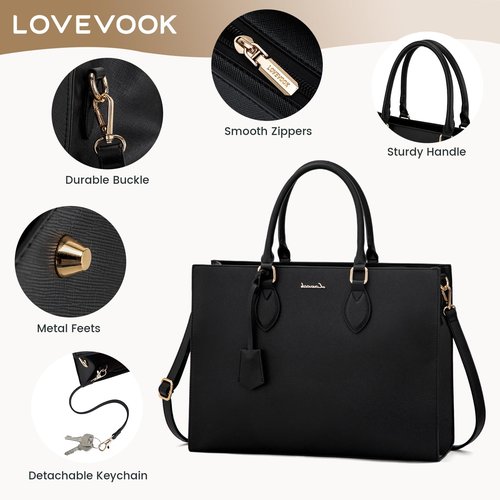 LOVEVOOK Laptop Bag for Women 15.6 Inch Work Bags for Women Waterproof Computer Bag Laptop Tote Bag Leather Briefcase Business Office Bag Large Capacity Handbag Shoulder Bag