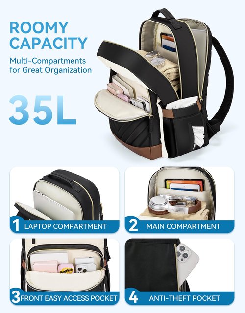 BOSTANTEN 15.6 Inch Laptop Backpack for Women- College Teacher Computer Bag Travel Backpack Purse Brown＆Black