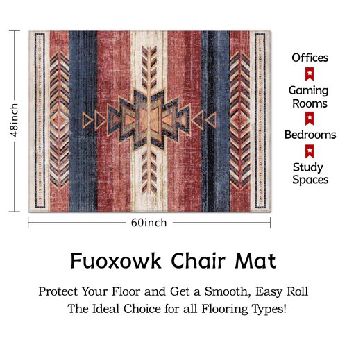 Office Chair Mat for Hardwood & Tile Floor 48"x60",Classic Southwestern Medallion Computer Chair Mat for Rolling Chairs Carpet,Western Aztec Under Desk Non Slip Gaming Rug Rubber Backing Protector Mat