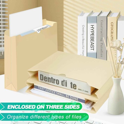 File Folders Jacket, HERKKA 60 Pack Letter-Size Manila File Folders, Expandable up to 2 Inches for Extra Storage, Reinforced Straight -Cut Tab, Ideal for Office, School, and Home Use