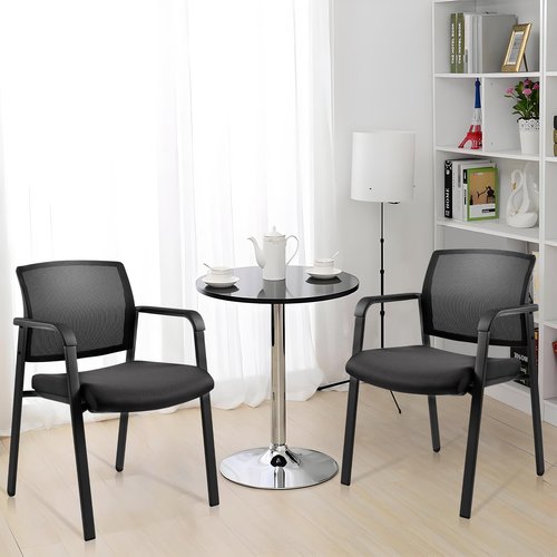 CLATINA Mesh Back Stacking Arm Chairs with Upholstered Fabric Seat and Ergonomic Lumber Support for Office School Church Guest Reception Black 4 Pack Set New Version