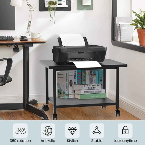 SwaaVee Printer Stand with Storage Under Desk Shelf, Desktop Printer Stand Organizer, Rolling Printer Cart Storage Paper Files Holder for Desk, Office, Home, (Black)
