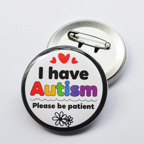 Autism Awareness Badge Button Pin - 'I Have Autism, Please Be Patient' | Durable 2.3-Inch Medical Alert Pin with Gift Box