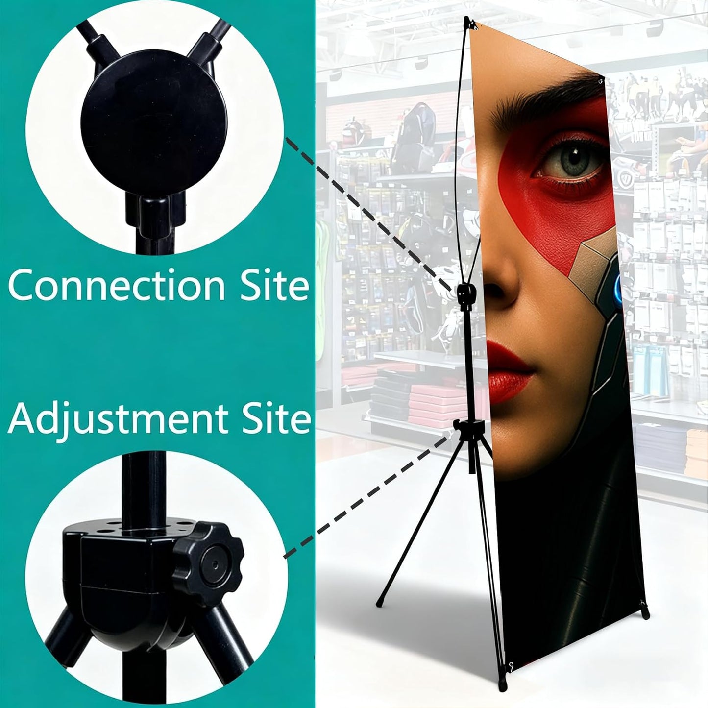 4U Media & Displays X Frame Banner Stand - Adjustable 24"x72" Heavy Duty Portable Display with Carrying Bag