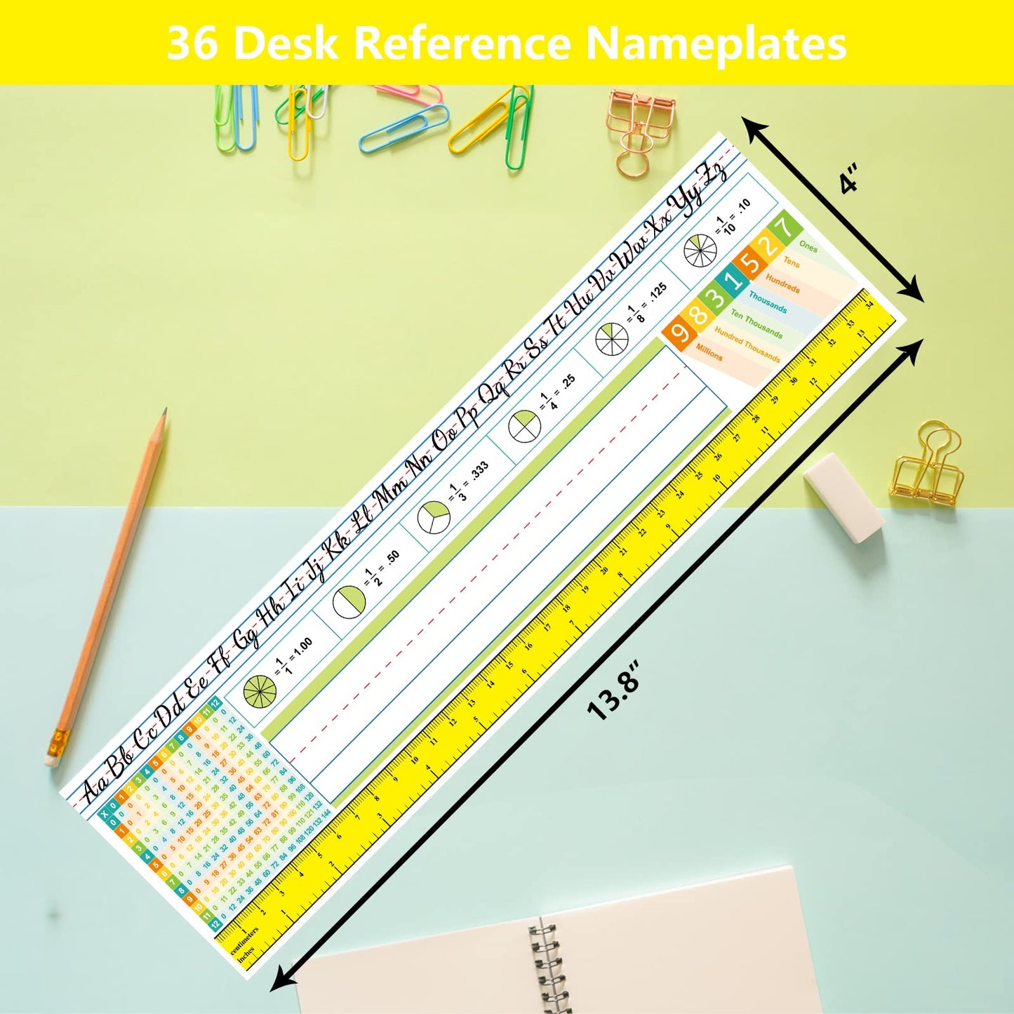 Fancy Land Multiplication Desk Reference Nameplates Math Traditional Manuscript Name Plate Self Adhesive for Students Pack of 36