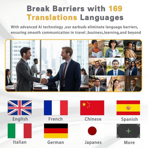 Merryking AI Language Translation Earbuds - Real-Time Translator for 169 Languages | HD Sound & Long Battery Life, Beige