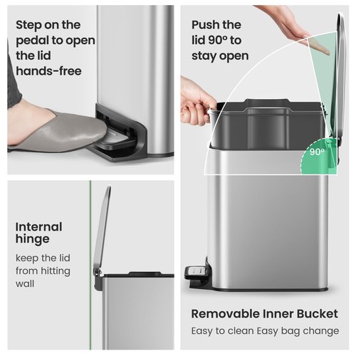 Cesun Small Bathroom Trash Can with Lid Soft Close, Step Pedal, 6 Liter / 1.6 Gallon Stainless Steel Mini Garbage Can for Office, Outdoor Trash Bin with Removable Inner Bucket (Silver)