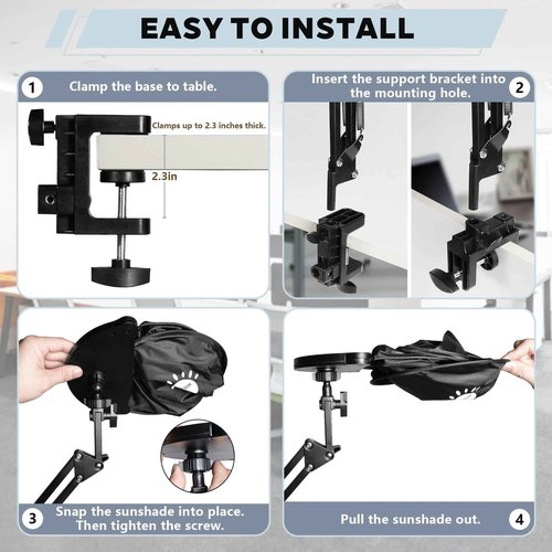 Super Stable Cubicle Shade - Adjustable Office Cubicle Multi-Arm Desk Shade - 360° Flexible Arm - Light Blocking Glare Reduction Privacy Screen for Workspace, with Tablet/Phone Holder
