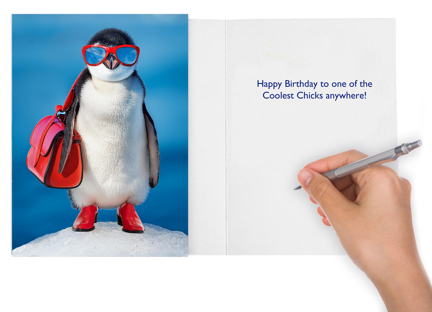 Funny Penguin Birthday Card for women, wife, mother, girls, sisters, or anyone.