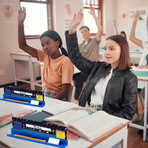 PerKoop 15 Pcs Classroom Desk Name Plates Holder for Student Index Cards Storage Kids Desk Accessories Desktop Helper Prop and Station Guard Panels Organizer Water Bottle Holder
