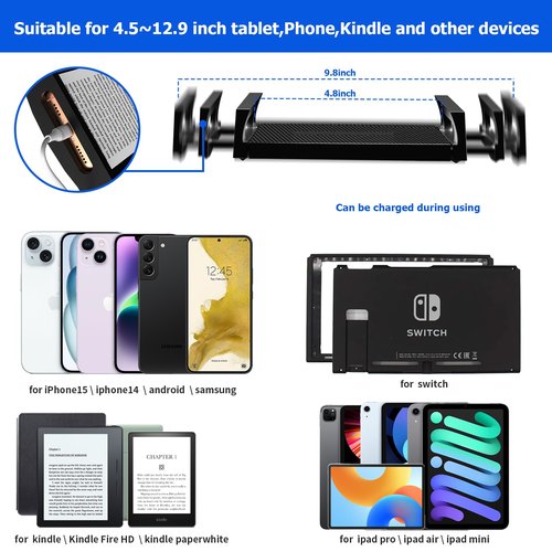 Debtrop Floor Kindle Stand Holder with Remote Page Turner, Bed Holder with Clicker for Reading, Kindle Accessories for 4.7-11.9 inch Devices