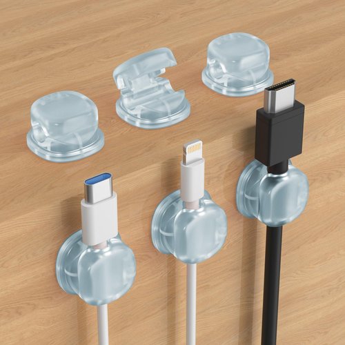 6 PCS Magnetic Cable Organizer Desk Cord Holder Clips – Cable Management for Office & Home, Wire Accessories for Wall, Phone, Charger – Clip Organizers for Desktop Organization, Transparent Blue