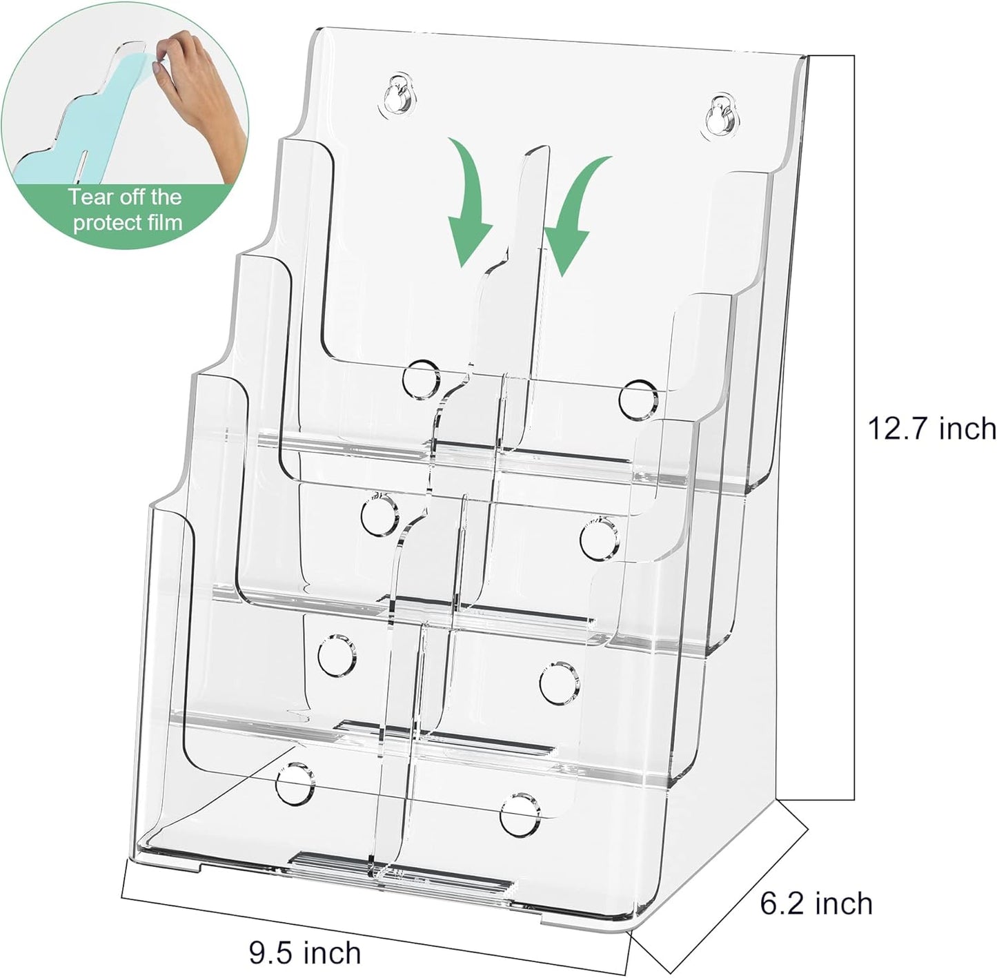 Zavekia 4-Tier Acrylic Brochure Holder - Clear Literature Organizer for 8.5 x 11 Inch Magazines & 4 x 9 Inch Flyers