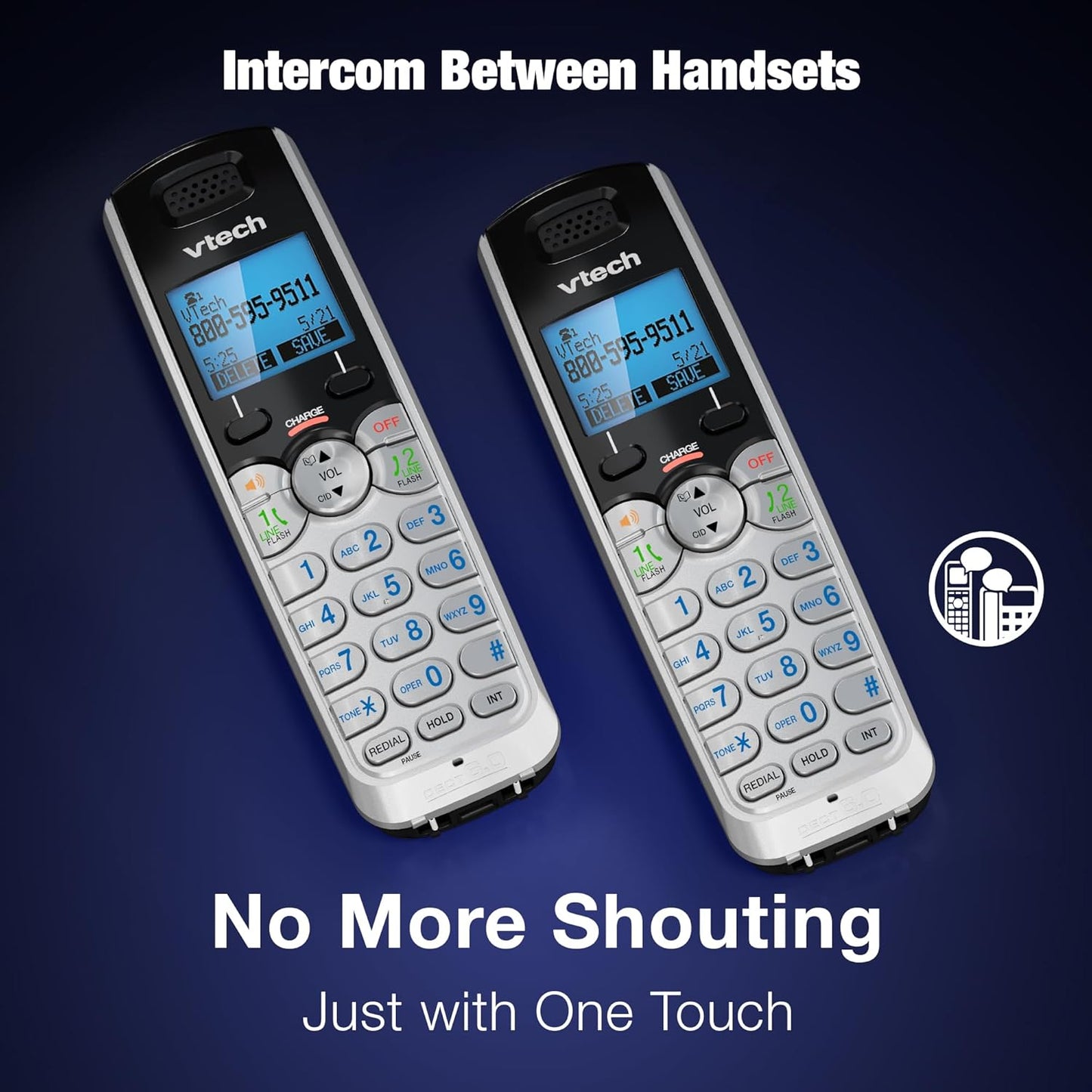 VTech 2-Line Cordless Phone - Home & Business Use with Answering System | Caller ID, Intercom, Hearing Aid Compatible (Black/Silver)
