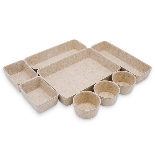 Welaxy Office Desk Drawer Organizers Trays Felt Shallow organizing Box Draw dividers for hygge aesthetics Office Supplies Multi-purposed Organize 8-piece (Oatmeal)