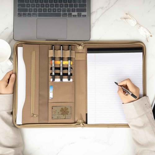 VEPKOIT Military Zippered Padfolio and Tactical Notebook Cover with Legal Pad for A4 Folder, Large OCP Binder Planner for Men and Women - Army Leaders Book Organizer(Coyote)