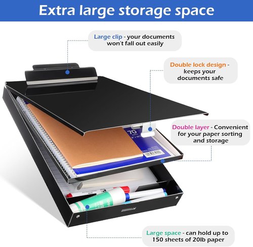 Janlaugh Heavy-Duty Metal Storage Clipboard - Letter Size, Dual Storage, 14'' x 9.06'' x 2.95''