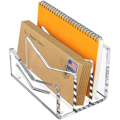 Beego Envelope and Mail Organizer Countertop - 3 Compartments Clear Acrylic Desk Organizer Letter Holder Desktop File Sorter Bill Document Folder Rack for Office, Home, School Desk Organization
