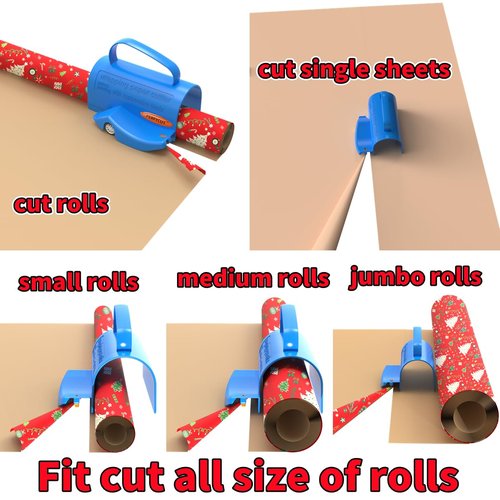 PERFYCUT Wrapping Paper Cutter with 3 Replaceable Blade Sets for Birthday Paper Gift Wrapping Paper Roll Cutter with Handle Christmas Wrapping Paper Cutter Tool Tube Holder Slidding Slicing.