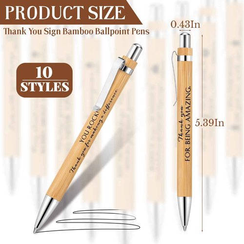 Fuutreo 100 Pcs Christmas Employee Appreciation Gift Bulk Inspirational Bamboo Pens Motivational Thank You Wood Ballpoint Pens Gift for Women Vet Tech Medical Assistant Teacher Office Coworker Nurse