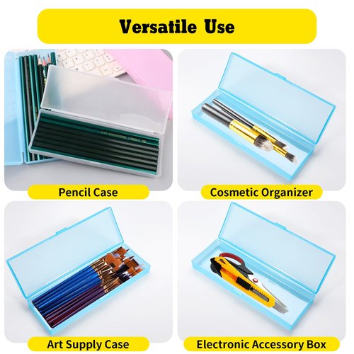 TANEMUDO 40 Pcs Frosted Plastic Pencil Box with Lid and Snap Closure for Pens Organizer and Office Stationery Supplies Bulk(White Pink Blue Green)