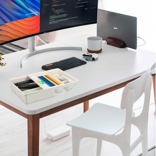 PATIKIL Desk Drawer Organizer Tray, Adjustable Drawers Organizers with Sliding Top Tray for Office Stationery Home, White