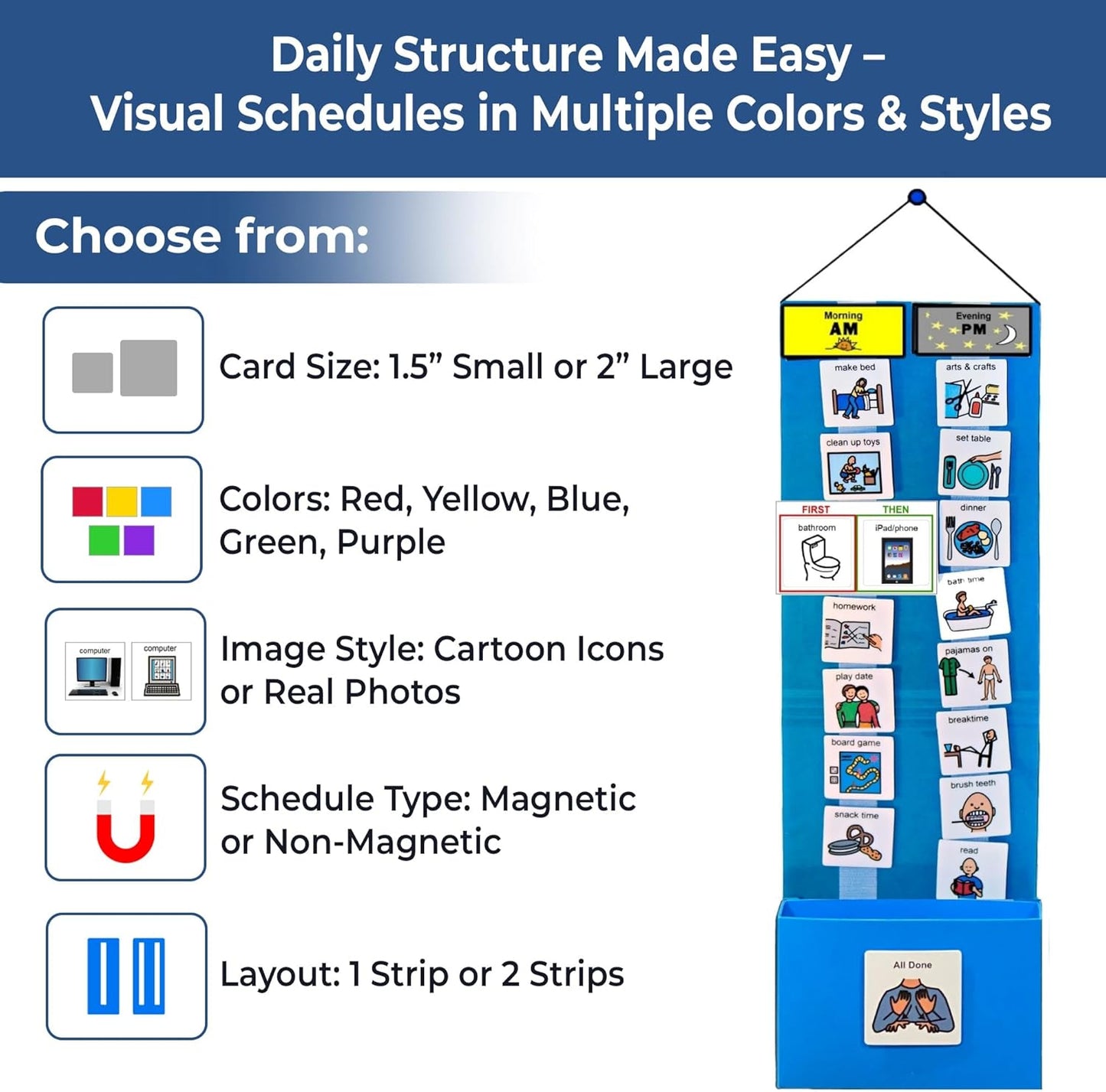 Visual Schedule for Kids - 133 Durable Picture Cards with Soft Loop Coins | Daily Routine & Chore Chart for Autism & ADHD Support