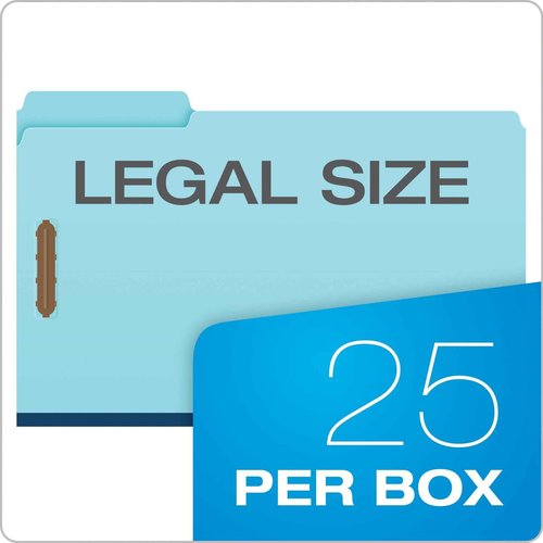Pendaflex FP313 Pressboard Folders, 2 Fasteners, 1" Expansion, 1/3 Tab, Legal, Blue (Box of 25)