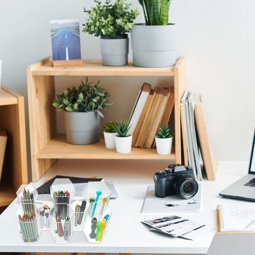 Jetec 12 Pieces Acrylic Office Desk Organizer, Hexagonal Transparent Clear Wall-Mounted Stationery Storage Box, Pencil Organizer Desktop for School Office Supplies