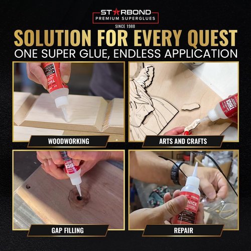 Starbond Thick Super Glue Pro Kit (2 oz) – Gap-Filling CA Glue (Cyanoacrylate Adhesive) – with Clog-Resistant Cap, Microtips & Extra Nozzle for Woodworking, Crafts, Carpentry, Archery Fletching