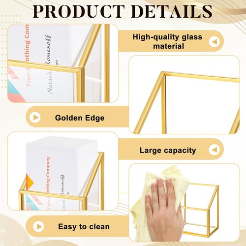 Marspark 2 Pcs Vertical Business Card Holder Gold Glass Sticker Display Stand for Desk Name Card Organizer Storage for Office Meeting Desk Countertop