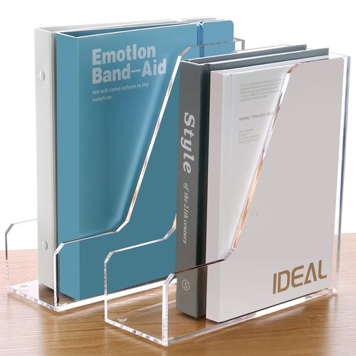 SANRUI 2 Pack Acrylic Magazine File Holder, Vertical File Sorter Holders Desk Organizer, Clear Folder Organizer Document Rack for Office Desktop, Home Workspace, 8.66inx8.46inx3.15in