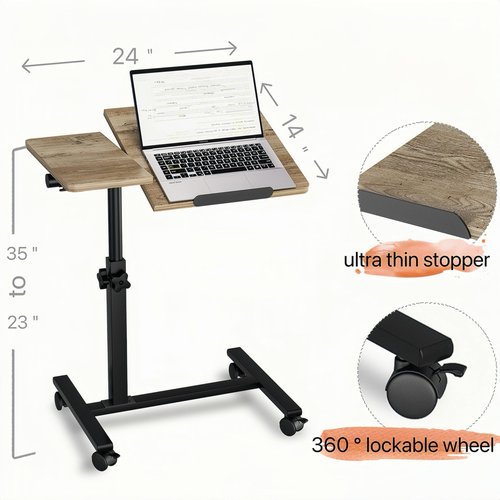 IRUFGLL Adjustable Overbed Tables Laptop Stand for Couch Laptop Bed Table with Wheels Couch Tray Table Hospital Bed Table Office Carts & Stands-Coffee