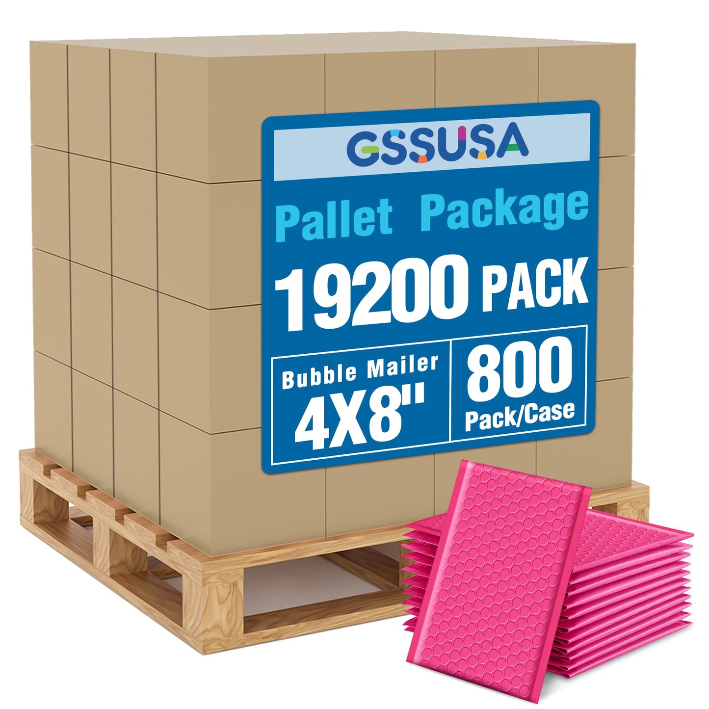 GSSUSA Pink Bubble Mailers 4x8 Inches 19200 Pack, Usable Size 4X7" Bubble Envelopes for Small Business, 1 Pallet Padded Envelope, Shipping Mailers, Packaging Bags, Mailing Envelopes, Shipping Supplies