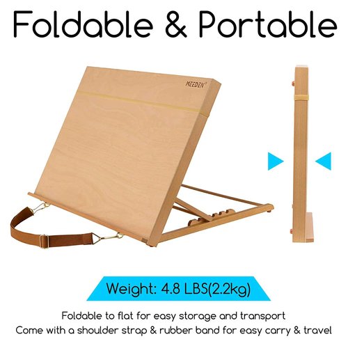 MEEDEN A2 Wooden Tabletop Easel for Painting, 5-Position Adjustable Drawing & Sketching Board with Shoulder Strap, Portable Beechwood Desktop Art Easel Stand for Adults, Artists, Beginners & Student