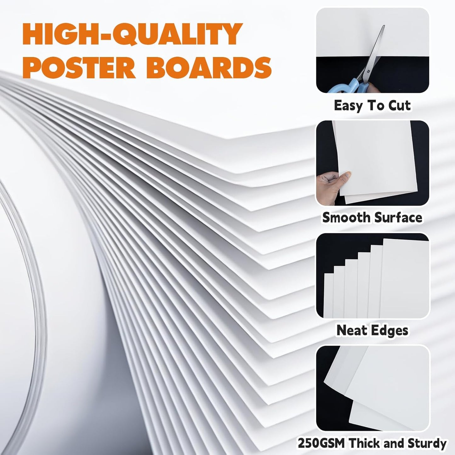 TUXIYA 50 Pack White Poster Board - 22" x 28" Heavyweight Blank Paper for Arts & Crafts Projects