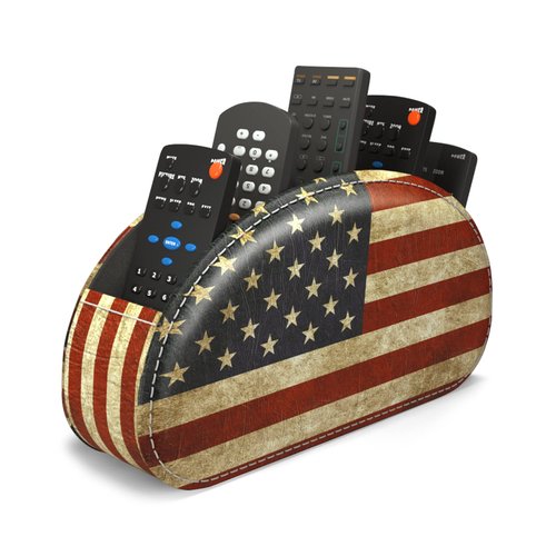 QIELIZI Leather Remote Caddy Desktop Organizer with 5 Spacious Compartments for TV Remotes/Media Controllers/Office Supplies (American Flag)