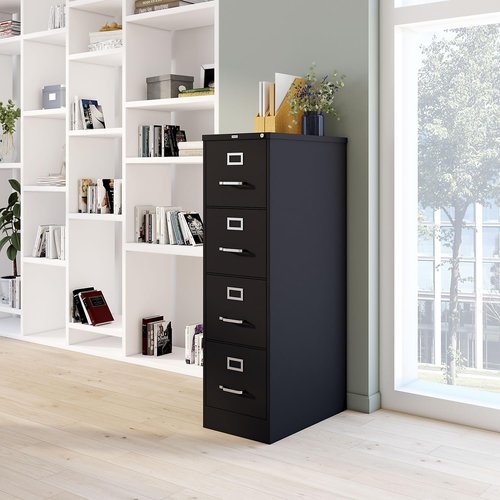 Staples 4-Drawer Vertical File Cabinet, Letter Size Documents, Lockable, 25" D x 15" W x 51.97" H, Black