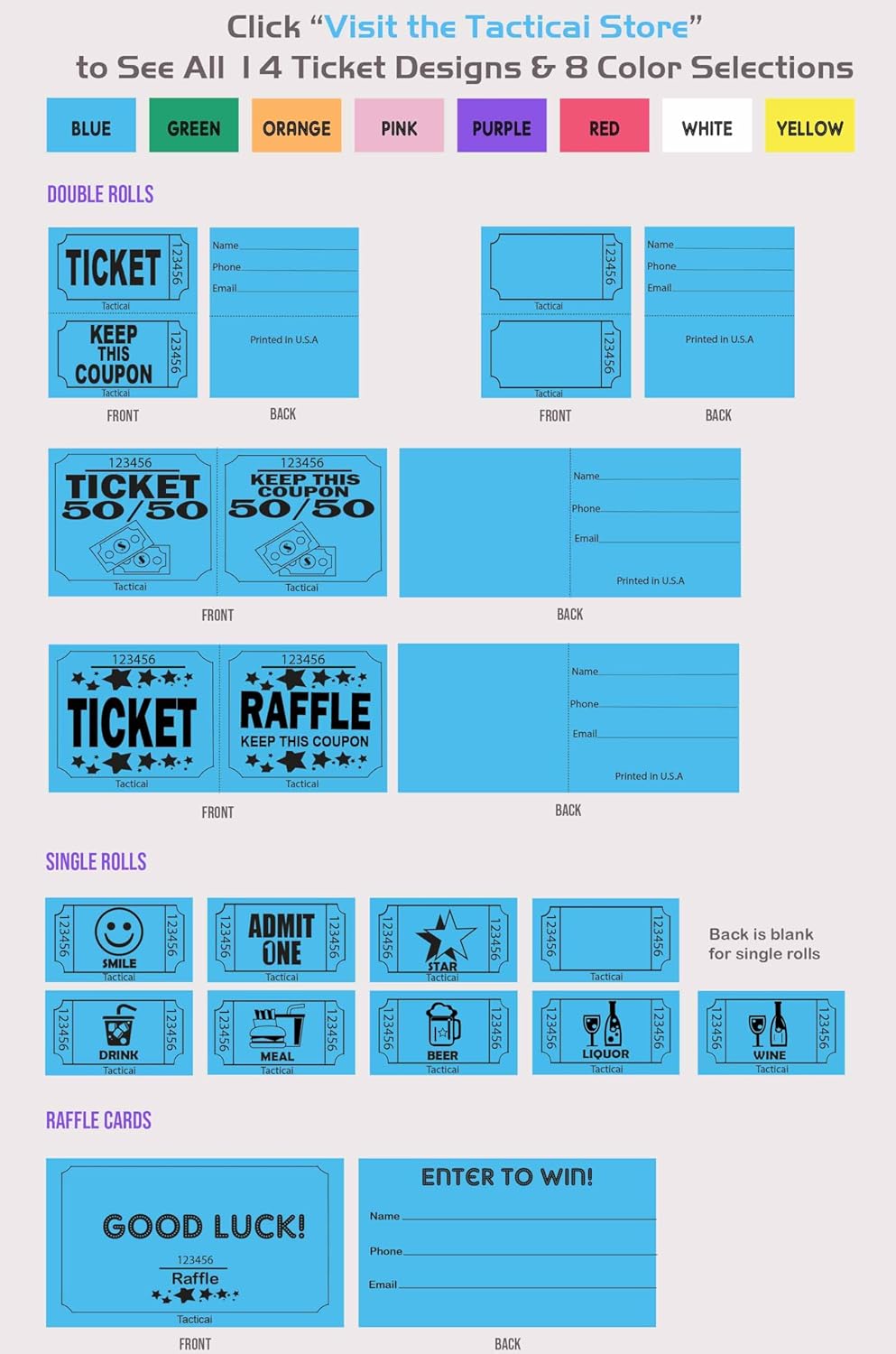 Tacticai 1000 Blank Raffle Tickets - Purple Double Roll for Events, Fundraisers & Prizes