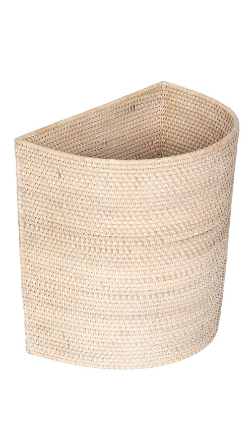 KOUBOO Laguna Half-Moon Rattan Waste Basket – Decorative Trash Can for Bathroom, Bedroom, Kitchen & Office – Boho Home Decor, Small Wicker Basket for Trash Storage, Off-White/Latte