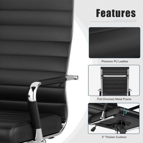 Okeysen Office Desk Chair, Ergonomic Leather Modern Conference Room Chairs, Executive Ribbed Height Adjustable Swivel Rolling Chair for Home Office. (Black)