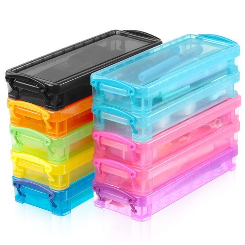 Glenmal 10 Packs Plastic Pencil Box Stackable Pencil Case Bulk Crayon Box with Snap Tight Lid Plastic Brush Painting Storage Organizer for School Office Home Supplies (Colorful)