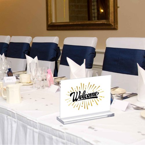 BeapTcely 2 Pack 11 x 17 Inches Acrylic Sign Holder Horizontal Clear T Shaped Sign Holder Table Photo Menu Display Stand Double Sided Picture Flyer Sign Holder for Office Restaurant Store (2 Pack)
