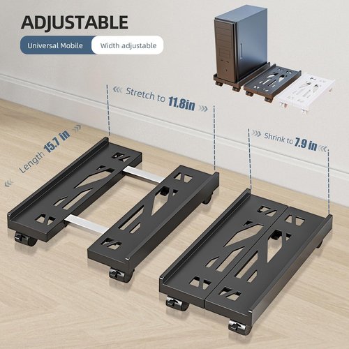 Skiennix Adjustable Mobile CPU Stand - Ventilated Computer Tower Holder with 4 Caster Wheels | Fits Most PC Towers (White)