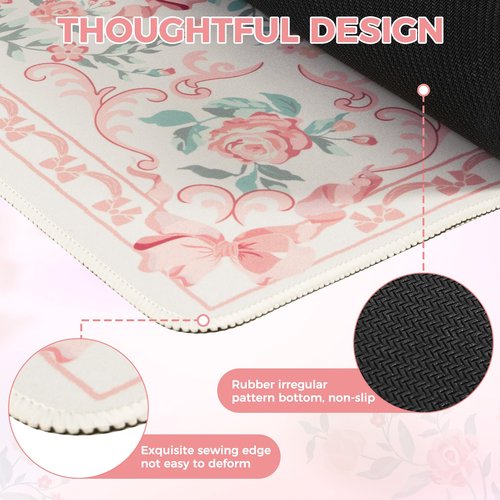 iCasso Pink Desk Mat for Desktop,Cute Desk Pad for Women,Girly Bow Mouse Pad with Stitched Edges,Non-Slip Large Computer Mat for Home Office Study Gaming