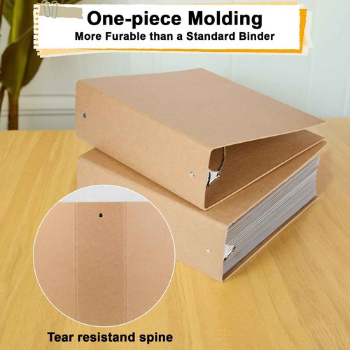 2 Packs Kraft 3-inch Binder, Durable Letter Size 3 Ring Binder Natural Recycled Kraft 3 Ring, O-Ring Organizer, Fit for 8.5x11 Inches, for Home Office Supplies